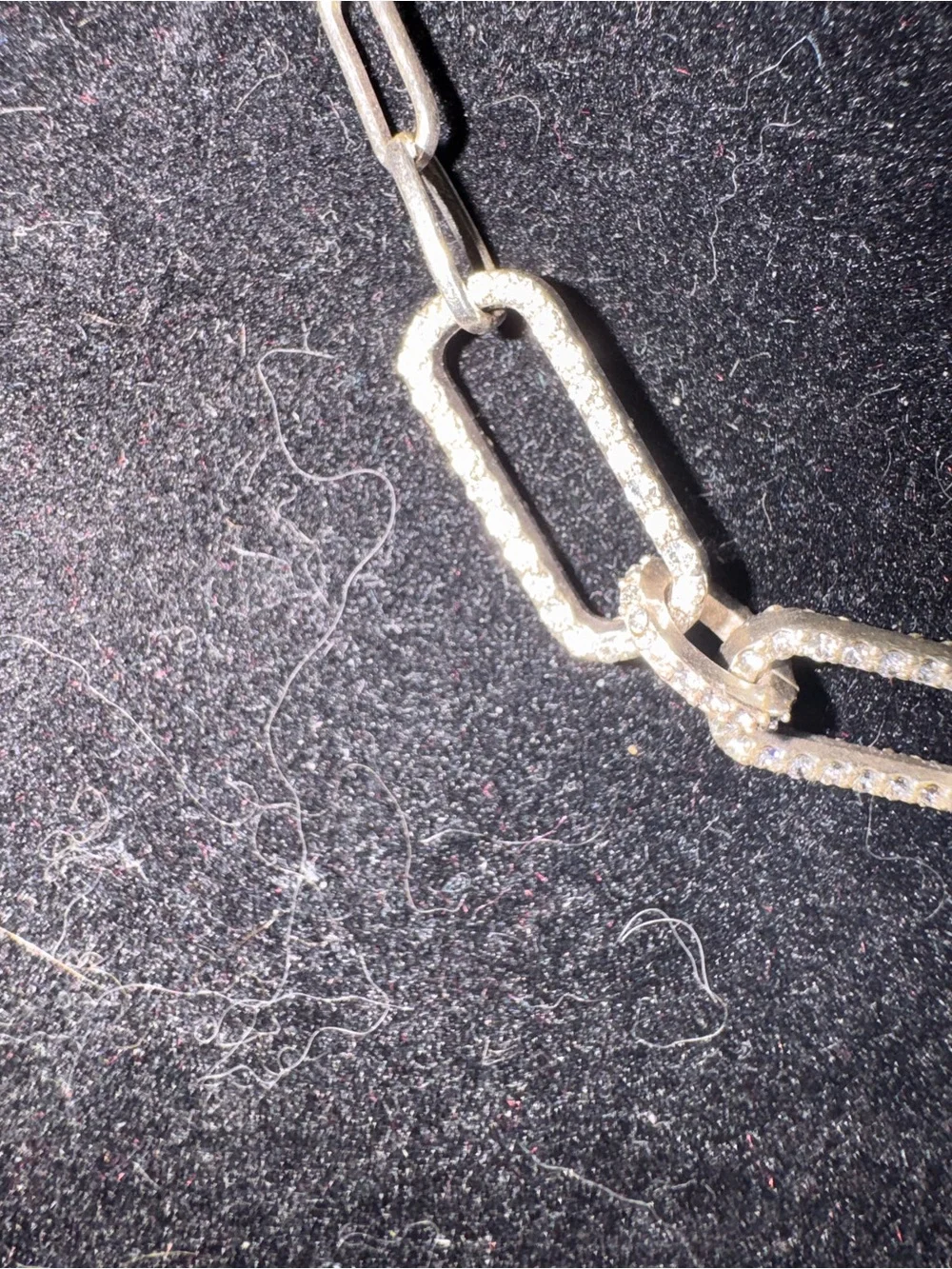 Silver Link Chain Necklace with Pavé Accents - Women Jewelry